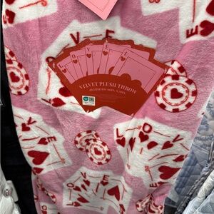 Pink Velvet Plush Throw with Playing Card Design